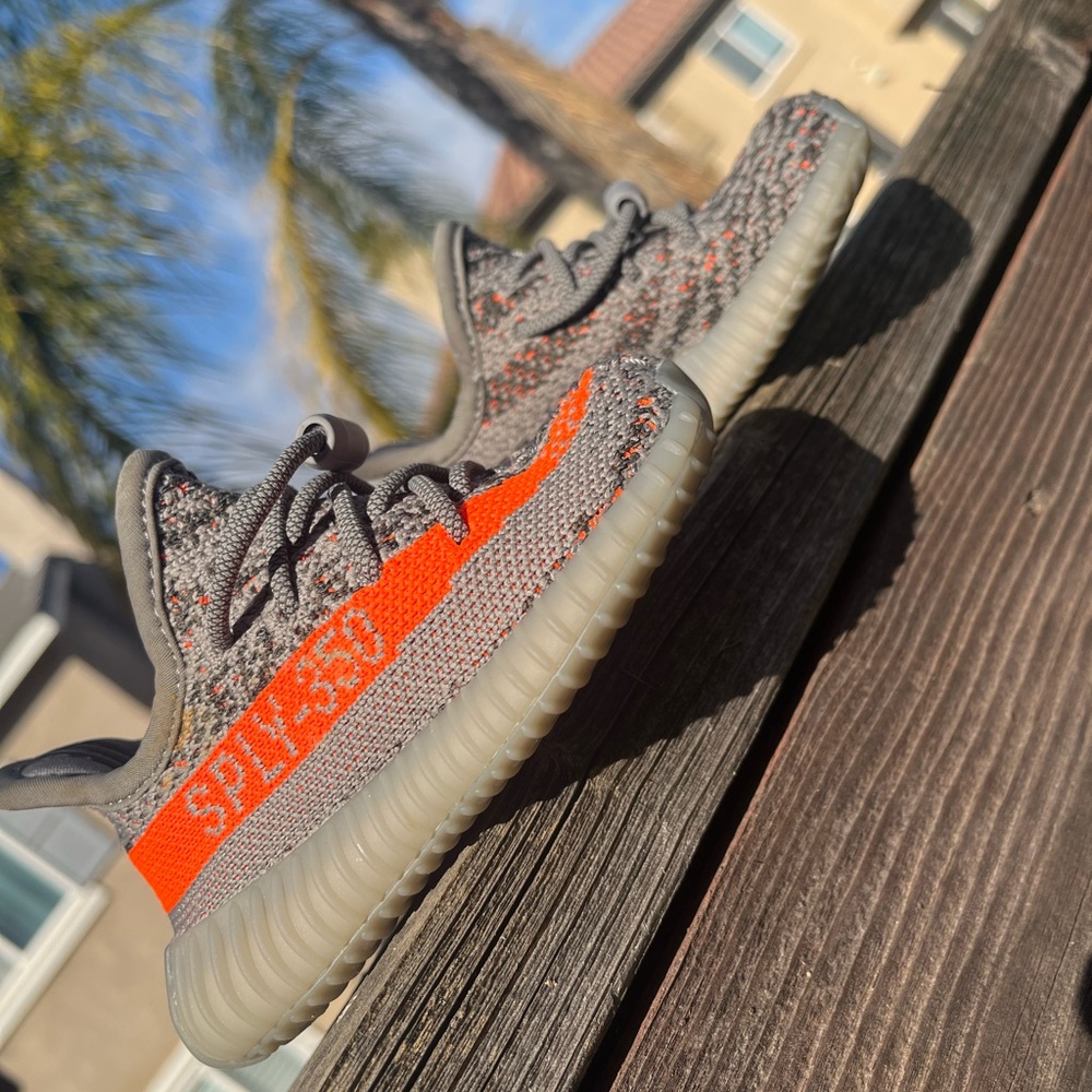 Yeezy Boost 350 V2 Gray with Orange Stripe Kids Sneakers